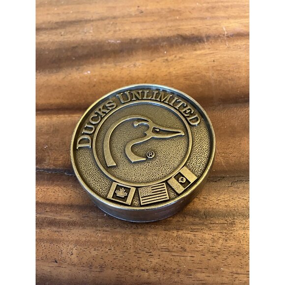 4 Vintage Ducks Unlimited Brass Coasters Mallard Ducks 3 1/4" Round Cork Backed - Picture 12 of 13